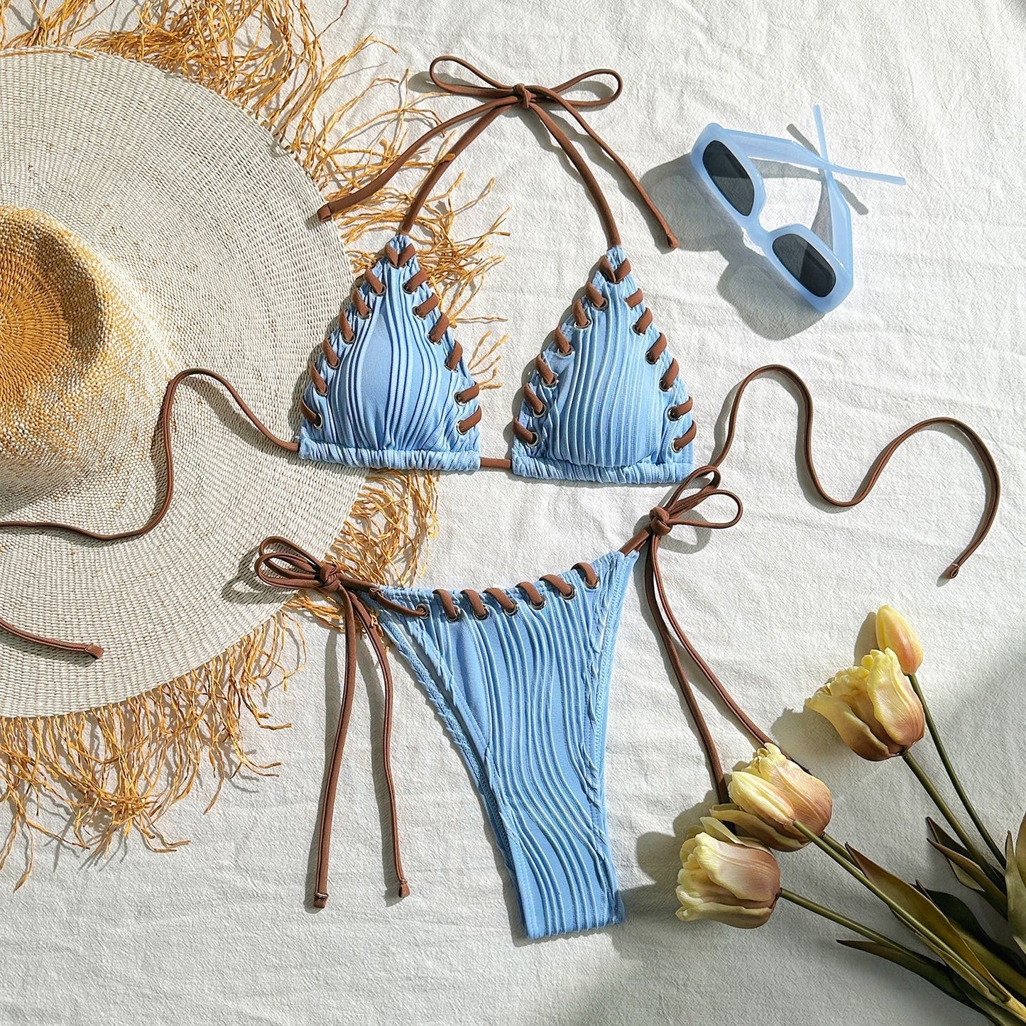 Micro Halter Wrinkled Weave Bikini