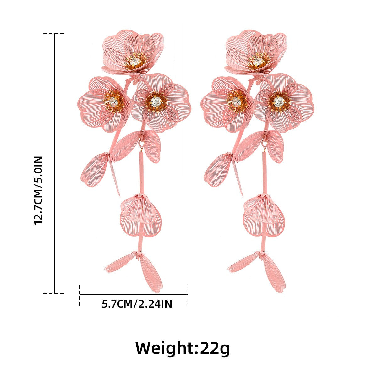 Colorful Flower Petal Long Earrings Inlaid Zircon Drop Earrings