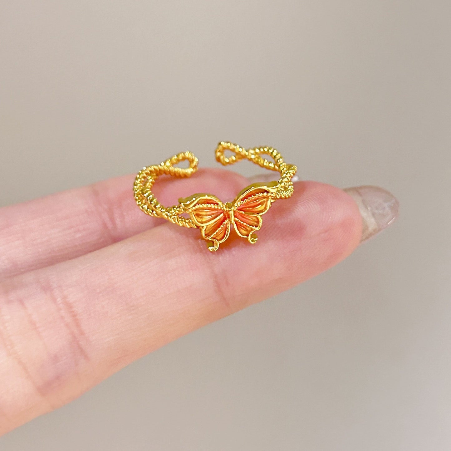 Fashion Gold Plated Butterfly Flower Finger Ring Birthday Gifts