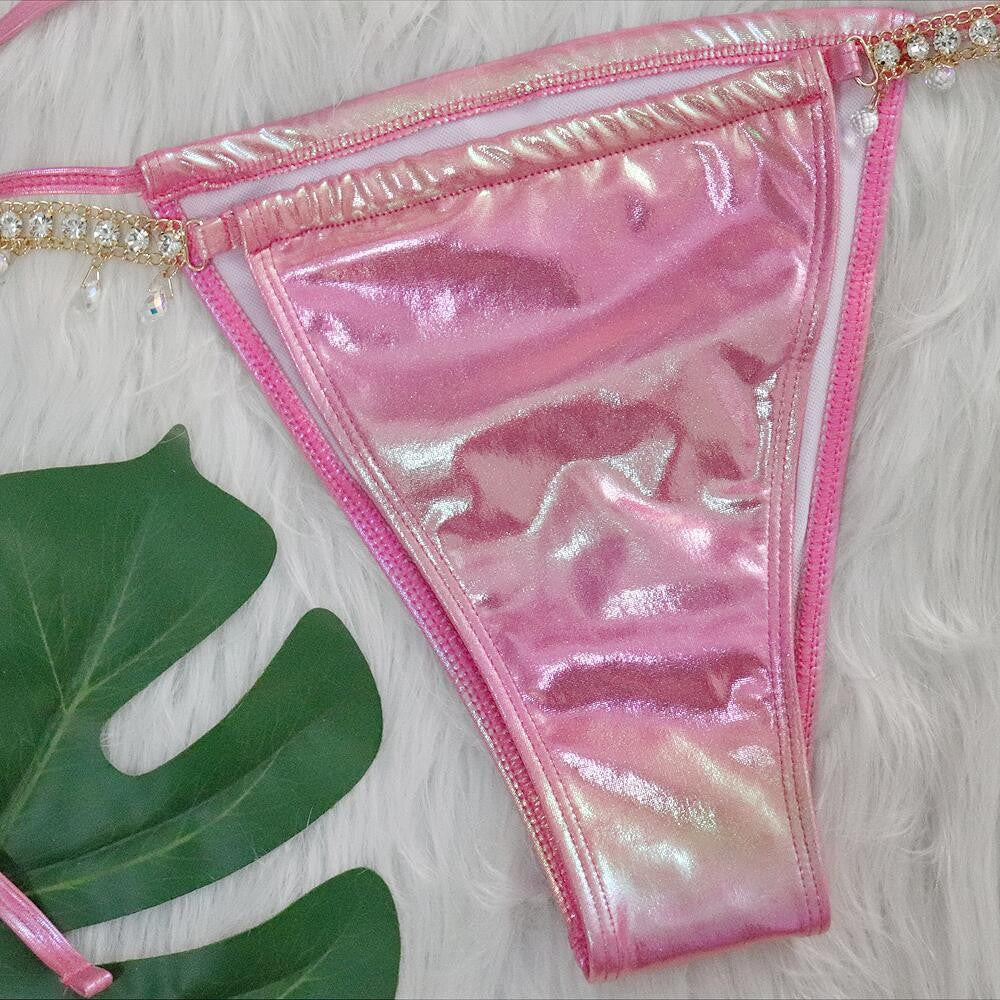 Sexy Halter Shiny Diamond Laser Metallic Bikini