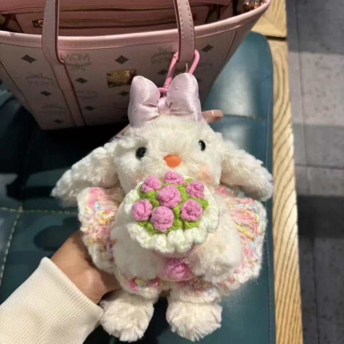 Flower Rabbit Plush Stuffed Pendant Backpack Decoration Plush Doll