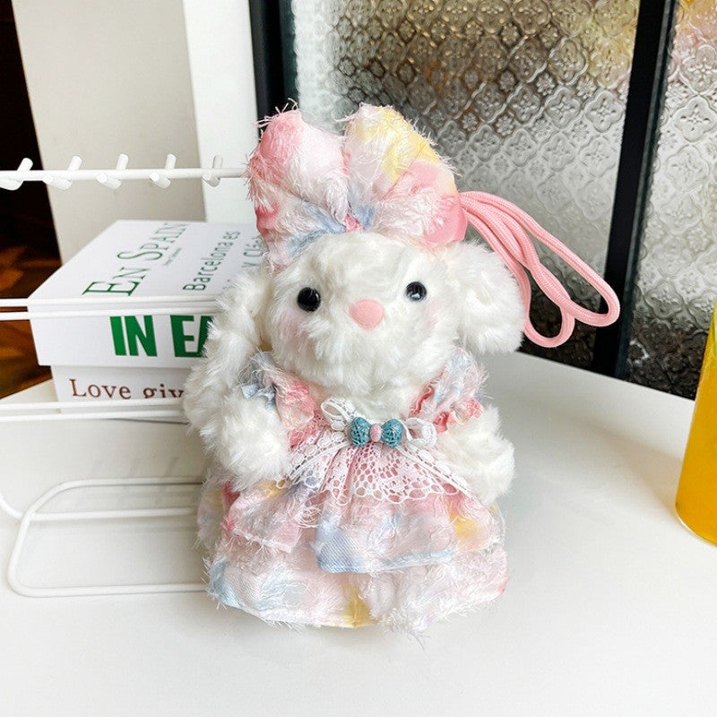 Bow Plush Rabbit Keychain Princess Pearl Dress Pendant