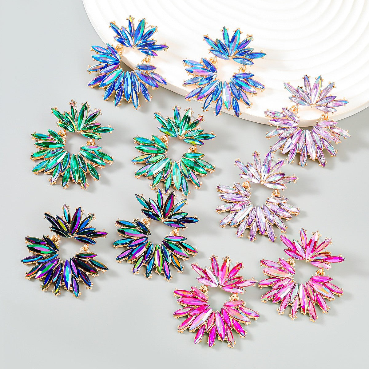 Luxury Geometric Rhinestone Pendants Earrings Bohemian Jewelry