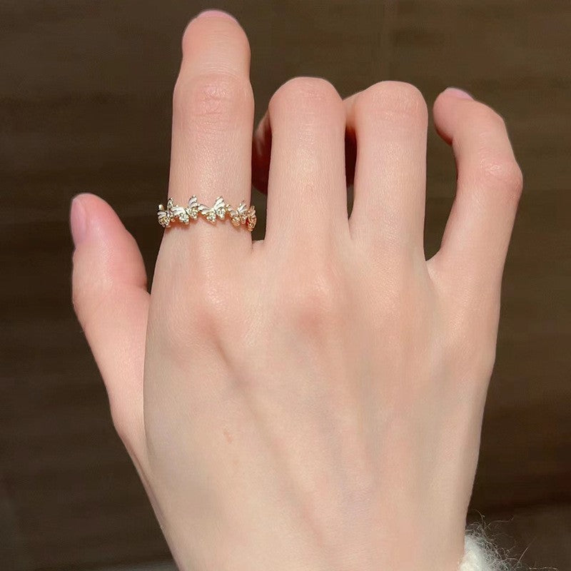 Fashion Gold Plated Butterfly Flower Finger Ring Birthday Gifts