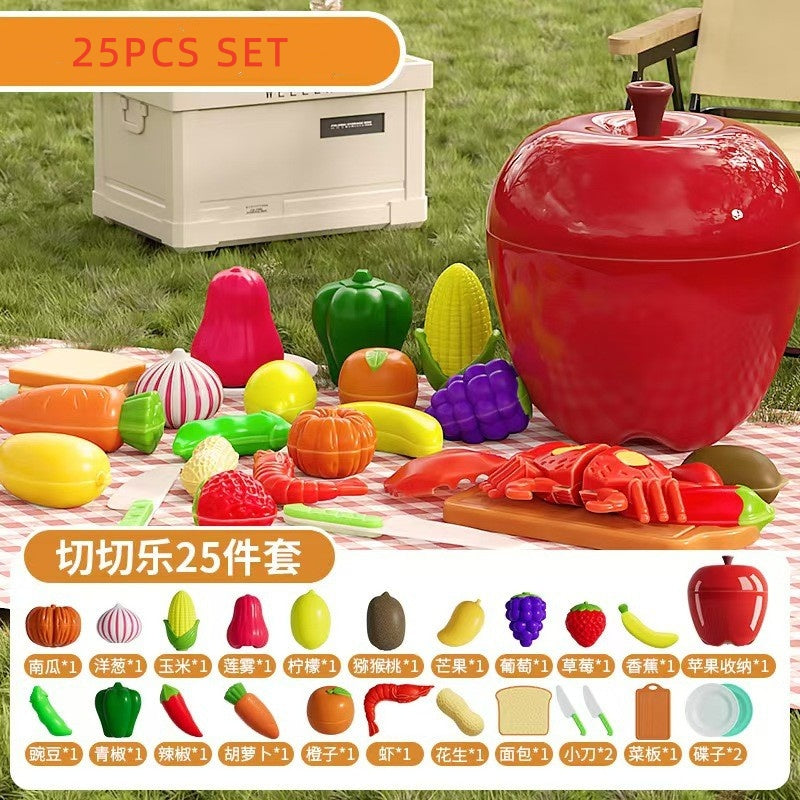 1 Set Plastic Fruit & Vegetable Cutting Educational Set Kitchen Pretend Play Toy with Apples Jar
