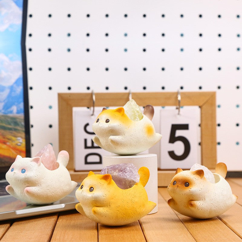 Resin Cat Crystal Ornaments Raw Stone Blind Box