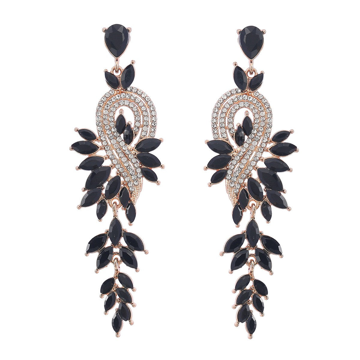 Dangle Earrings Metal Hollow Chain Leaves Crystal Pendant