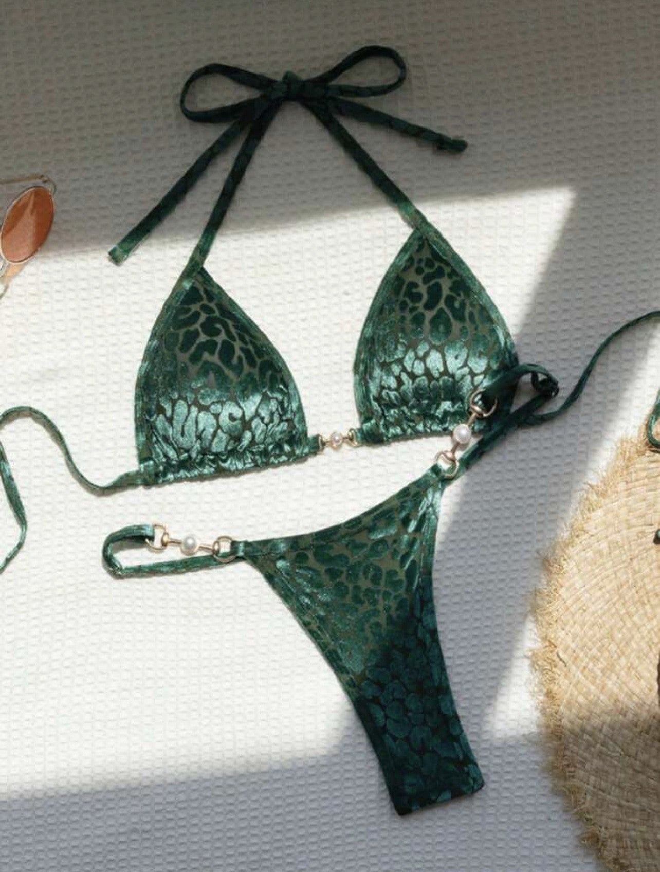 Leopard Halter Mini Micro Velvet Bikini