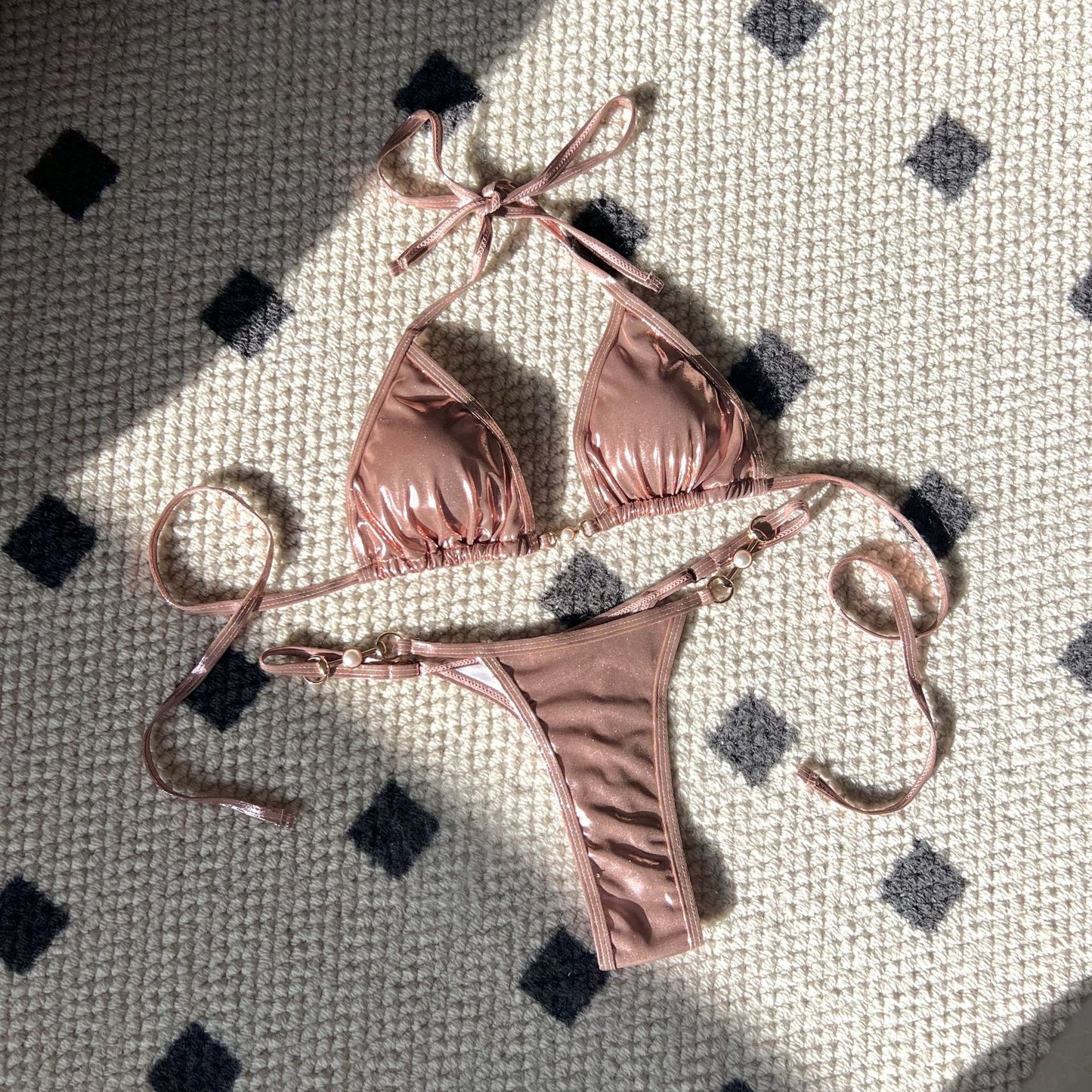 Shiny Color Micro Pearls Bikini