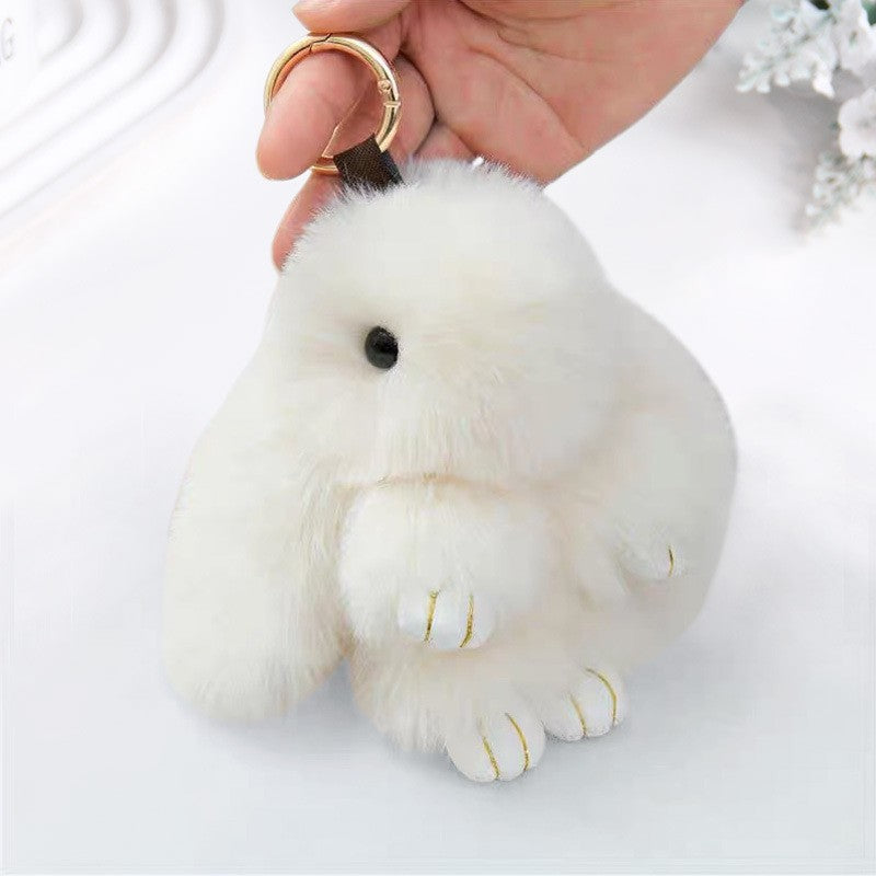 Fluffy Rabbit Fur Pompon Bunny Keychain