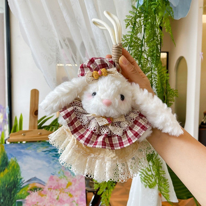 Bow Plush Rabbit Keychain Princess Pearl Dress Pendant