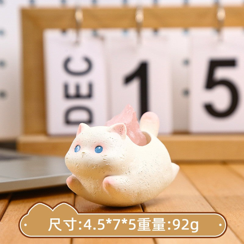 Resin Cat Crystal Ornaments Raw Stone Blind Box