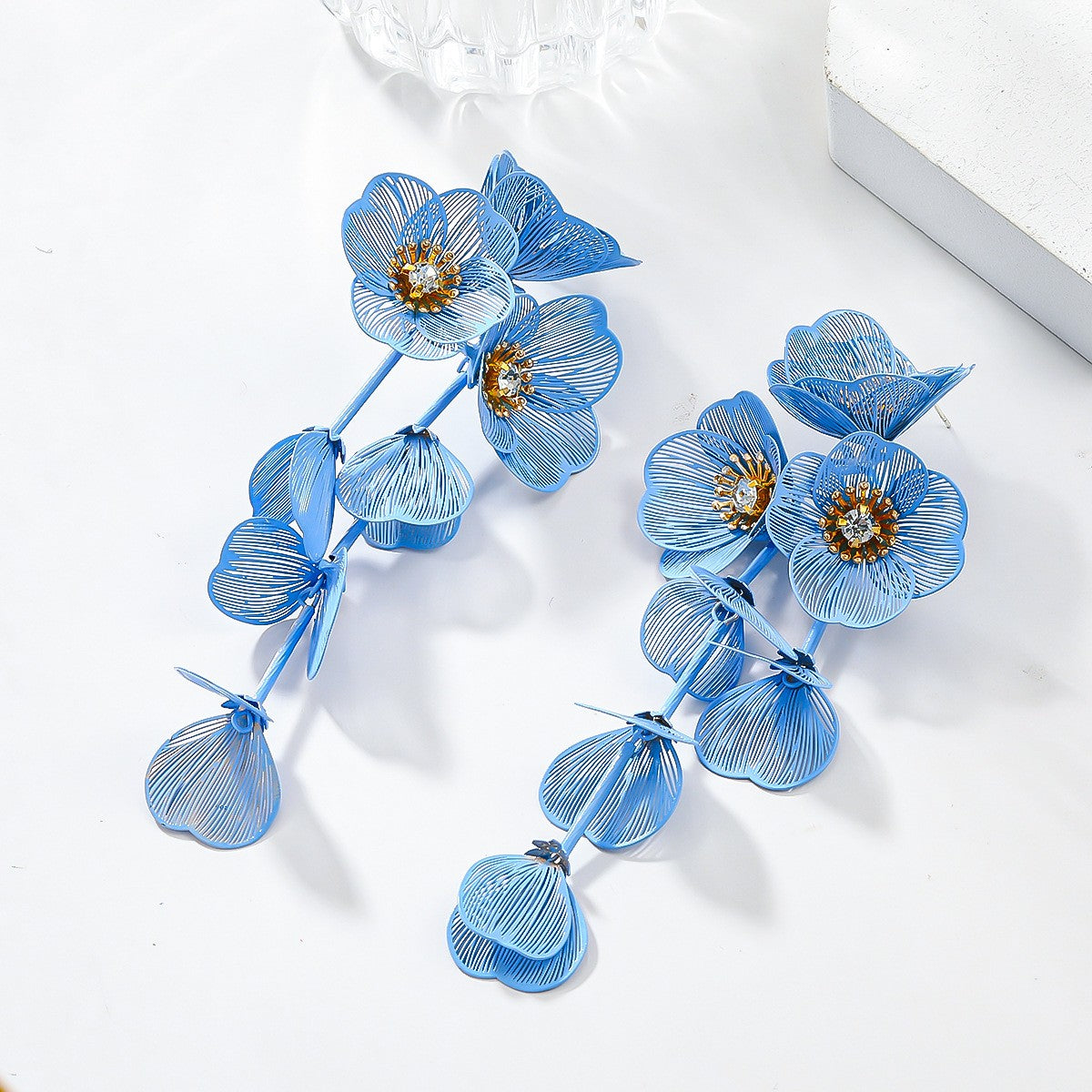 Colorful Flower Petal Long Earrings Inlaid Zircon Drop Earrings