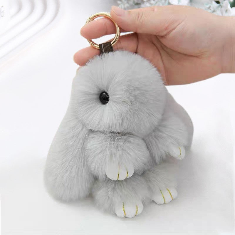 Fluffy Rabbit Fur Pompon Bunny Keychain