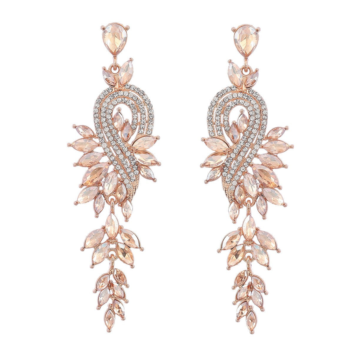 Dangle Earrings Metal Hollow Chain Leaves Crystal Pendant
