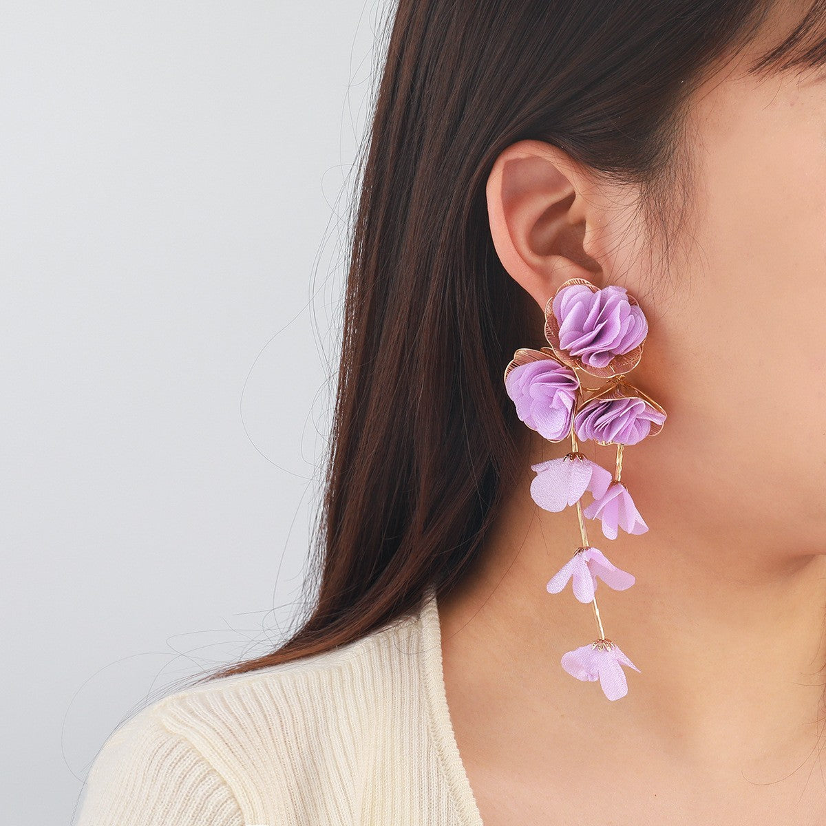 Chiffon Flowers Tassel Earrings Vacation Style Sweet Drop Earring