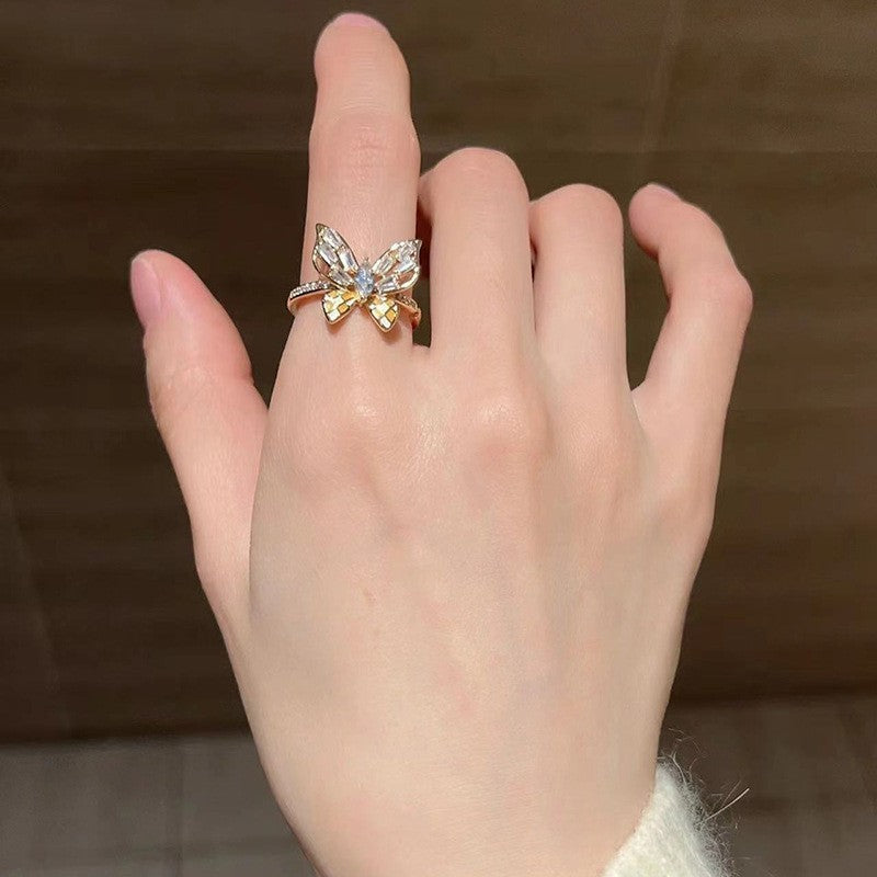 Fashion Gold Plated Butterfly Flower Finger Ring Birthday Gifts