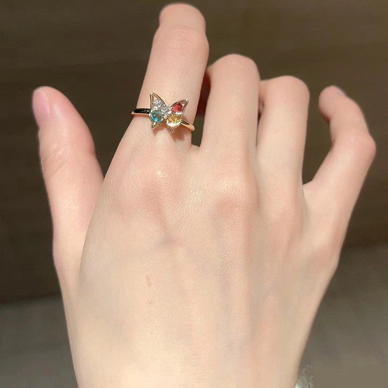 Fashion Gold Plated Butterfly Flower Finger Ring Birthday Gifts
