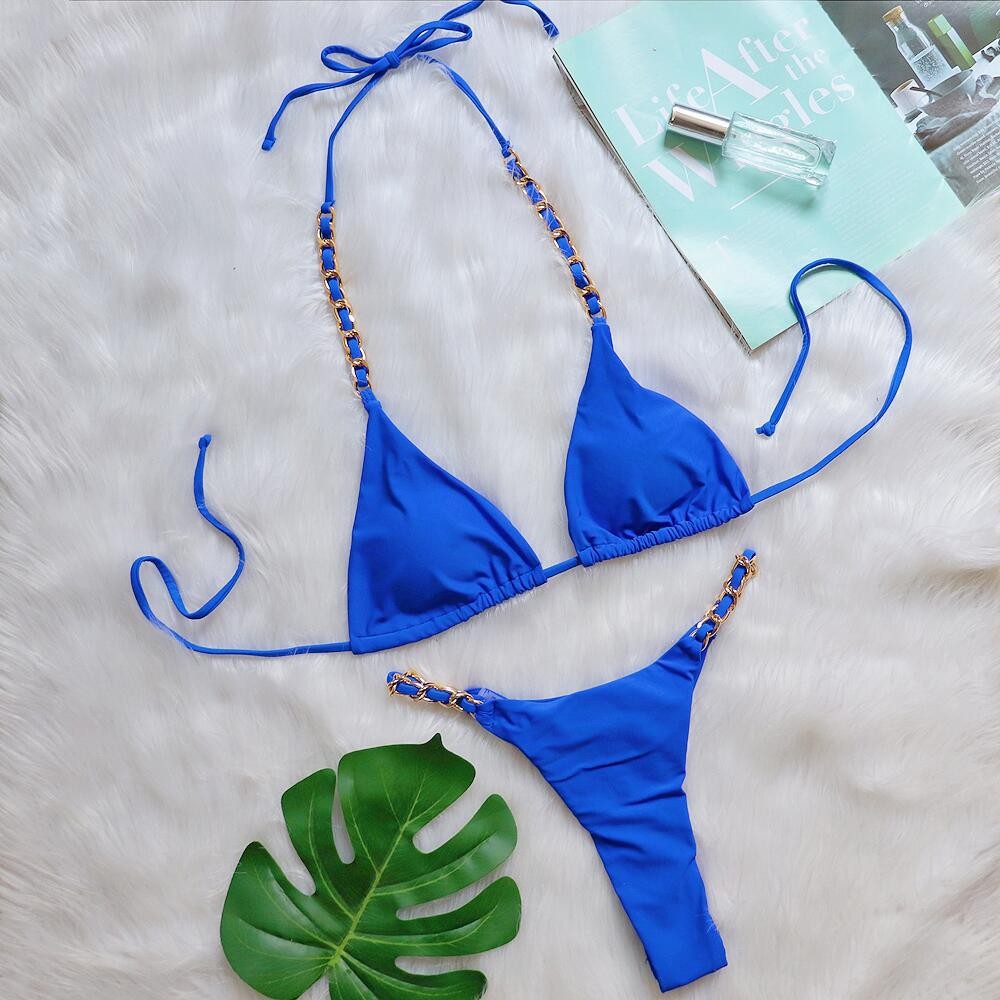 Sexy Micro Triangle Metal Chain Bikini