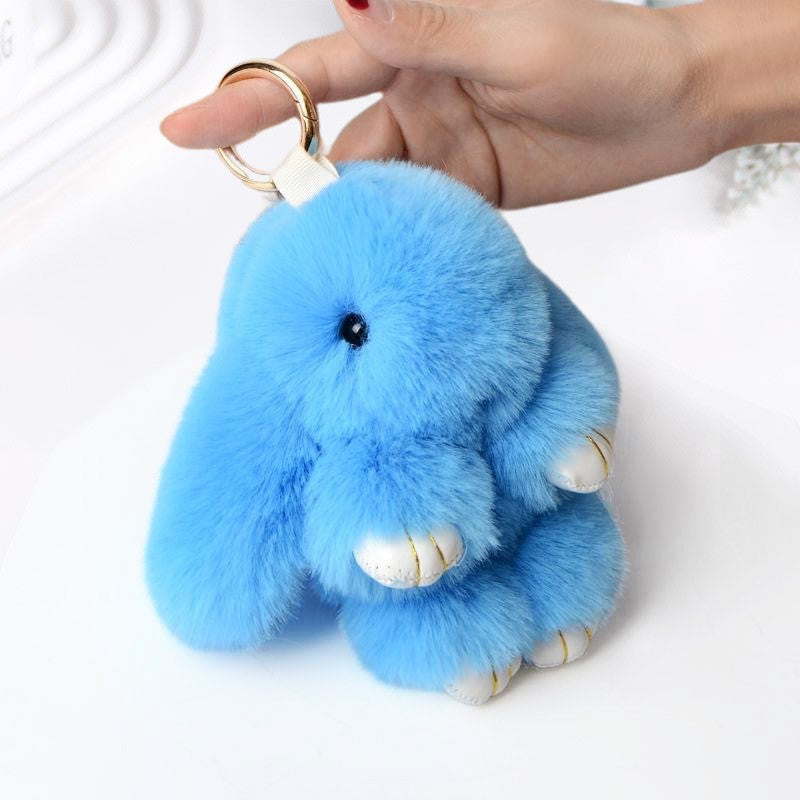 Fluffy Rabbit Fur Pompon Bunny Keychain