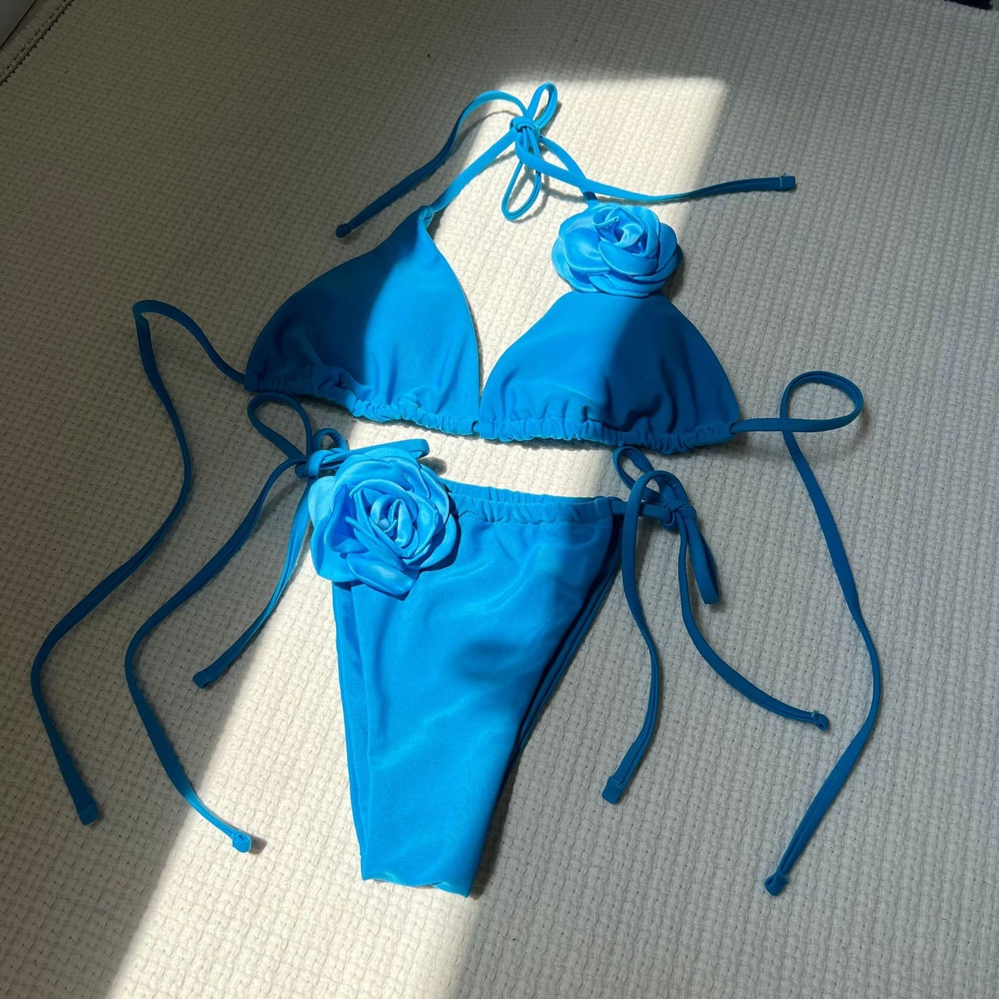 3D Flowers Halter Strappy Bikini
