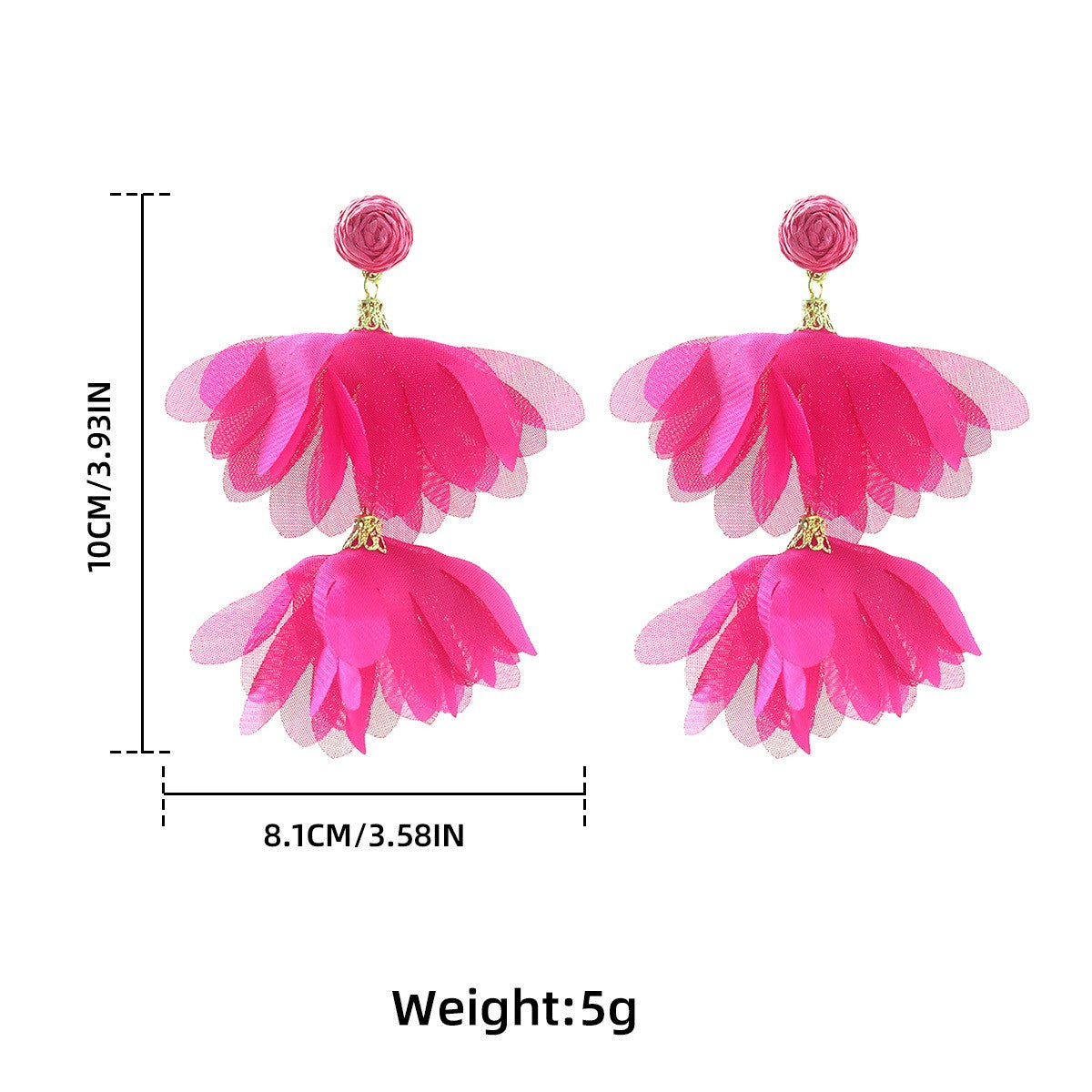 Fabric Flower Dangle Earrings Retro Sweet Hanging Ear Studs