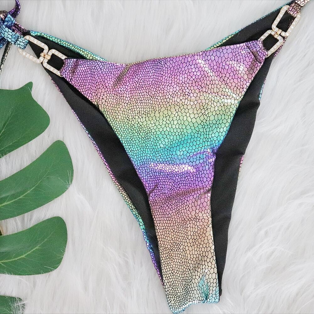 Gradient Rainbow Snake Skin Diamond Bikins