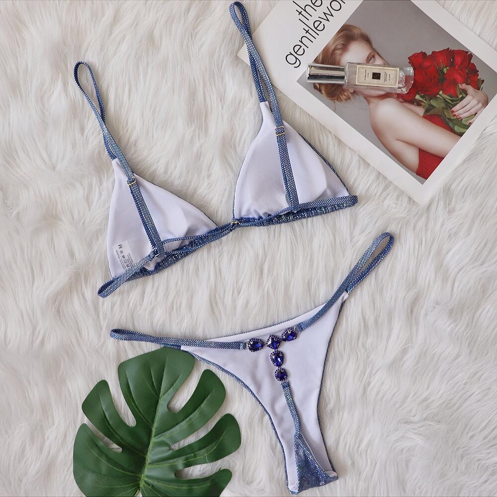 Sexy Micro Rhinestones Thong T-Back Bikini
