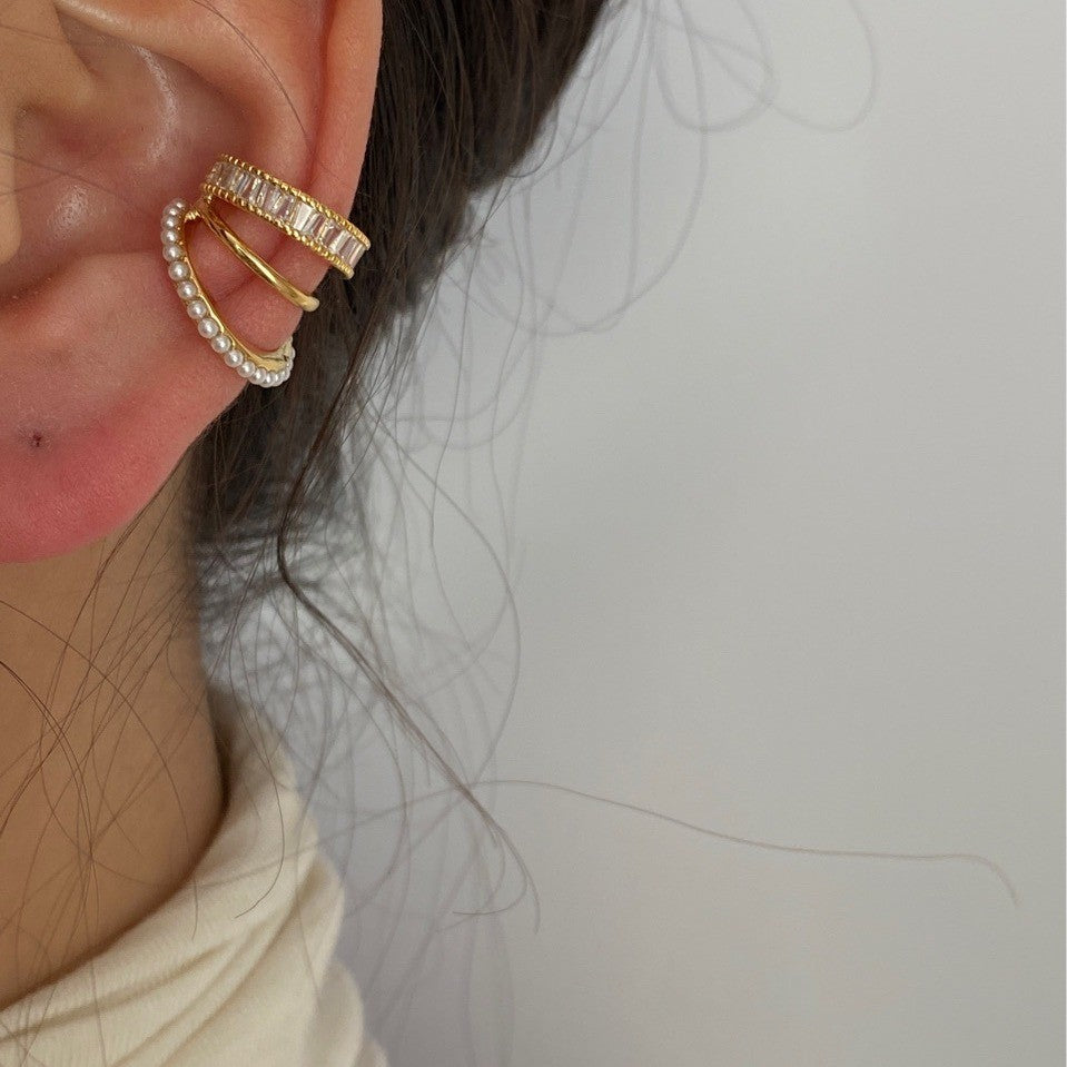 Pearl Ear Cuff Elegant Multi Layer C Shaped Rhinestone Clip Earrings
