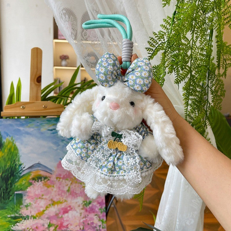 Bow Plush Rabbit Keychain Princess Pearl Dress Pendant
