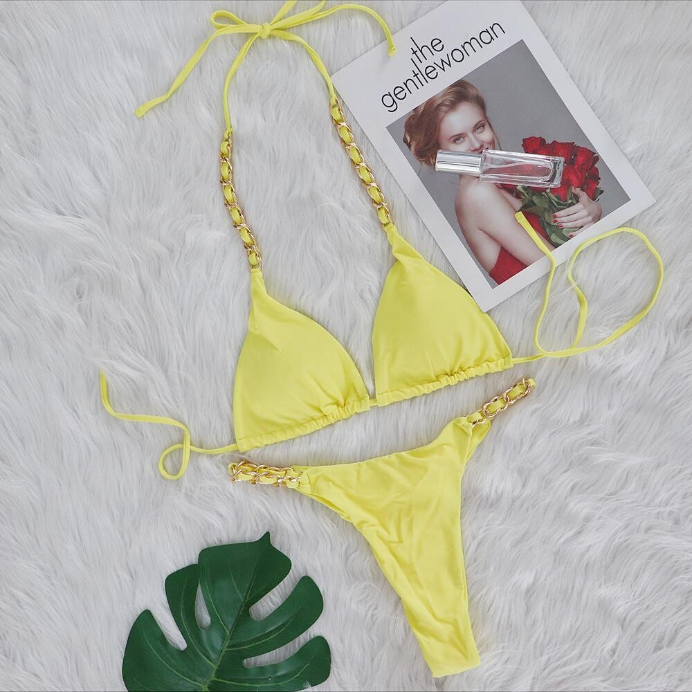 Sexy Micro Triangle Metal Chain Bikini