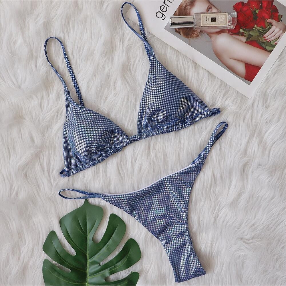 Sexy Micro Rhinestones Thong T-Back Bikini