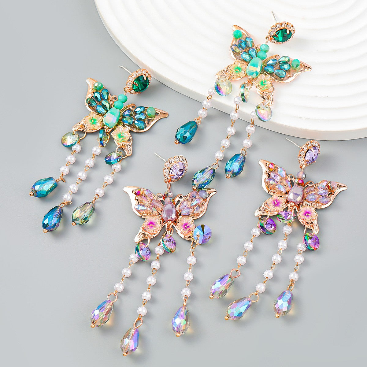 Butterfly Acrylic Beads Big Fashion Long Drop Tassel Earrings