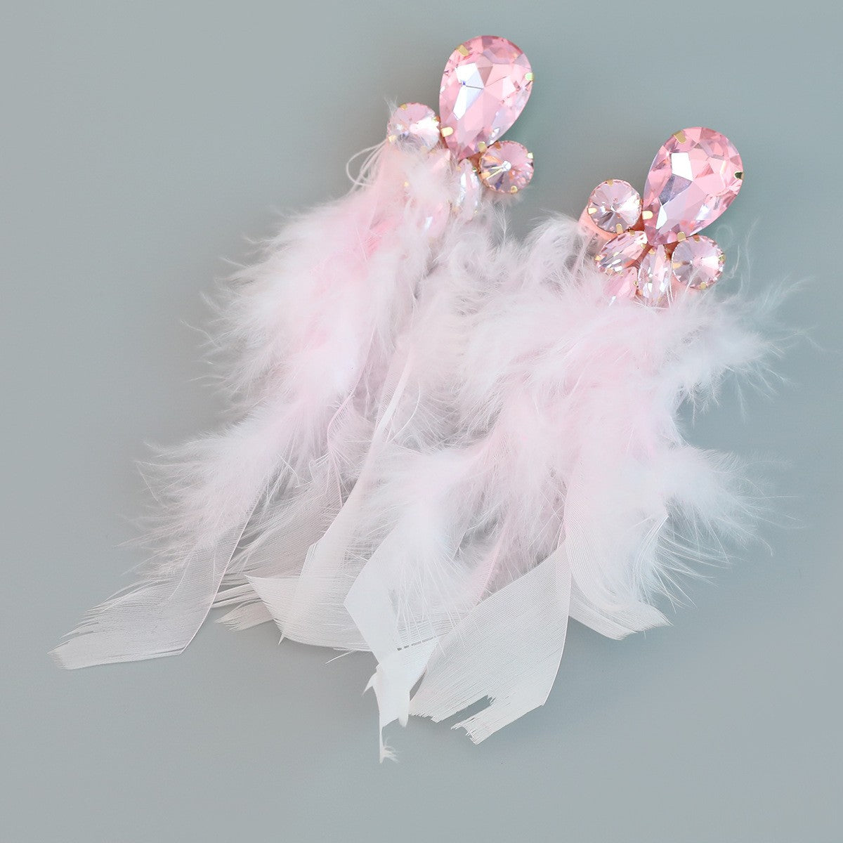 Feather Statement Earring Colored Crystal Long Tassel Earrings