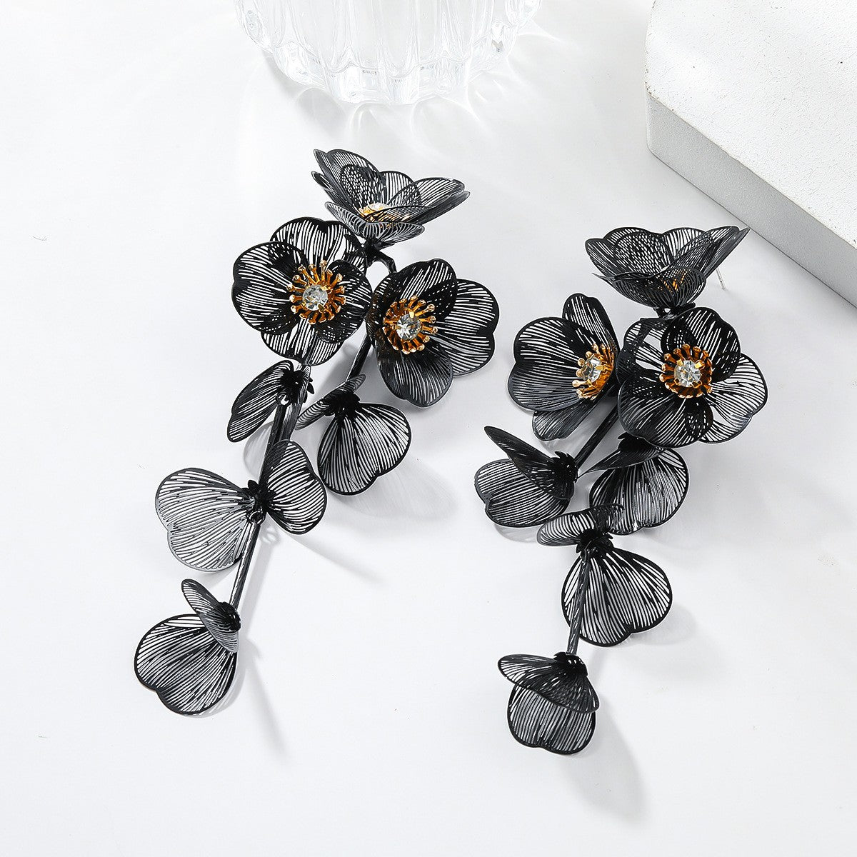 Colorful Flower Petal Long Earrings Inlaid Zircon Drop Earrings