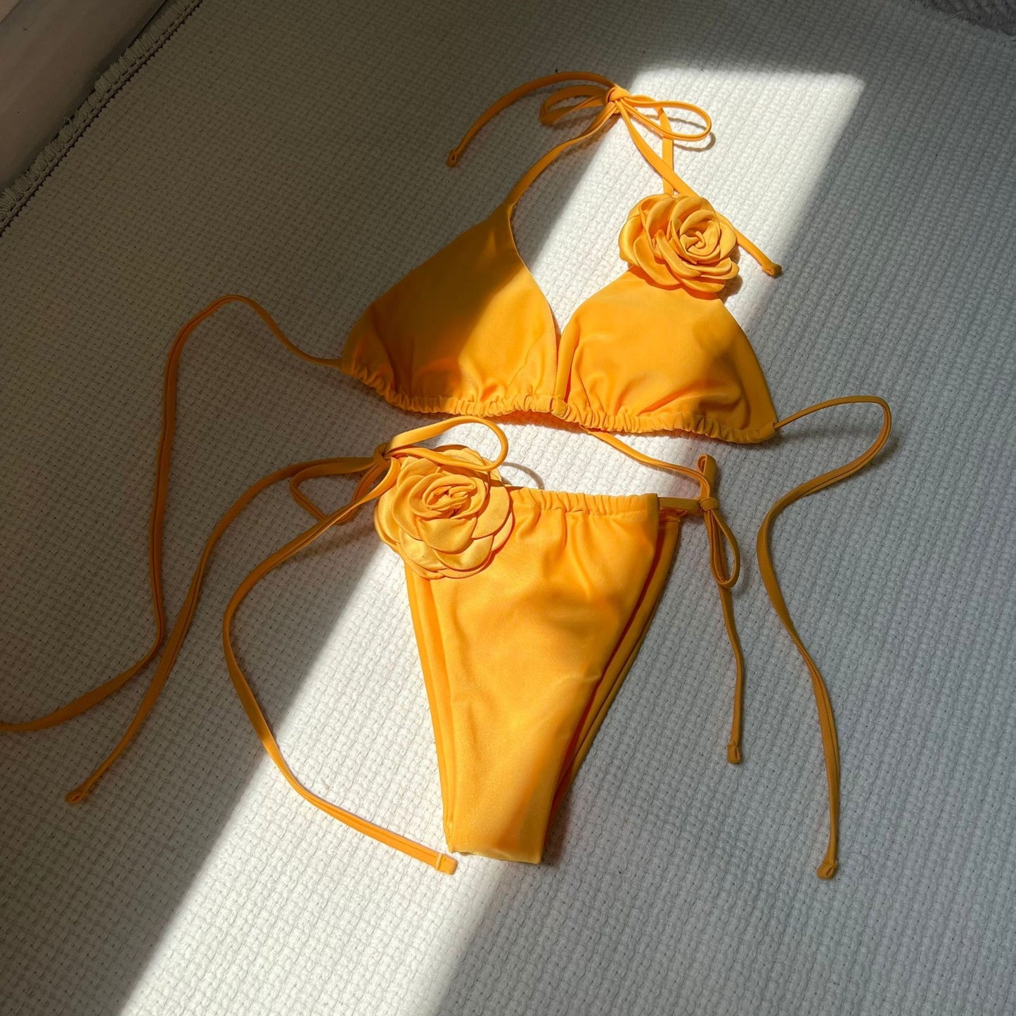 3D Flowers Halter Strappy Bikini