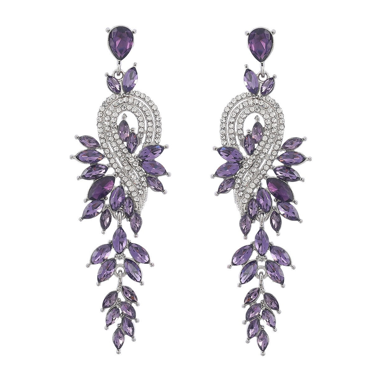 Dangle Earrings Metal Hollow Chain Leaves Crystal Pendant