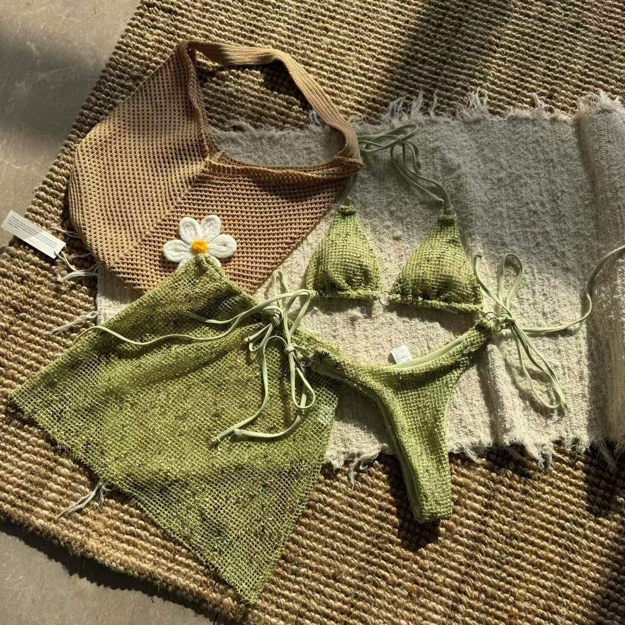 3PCS Halter Hollow Out Skirt Bikini