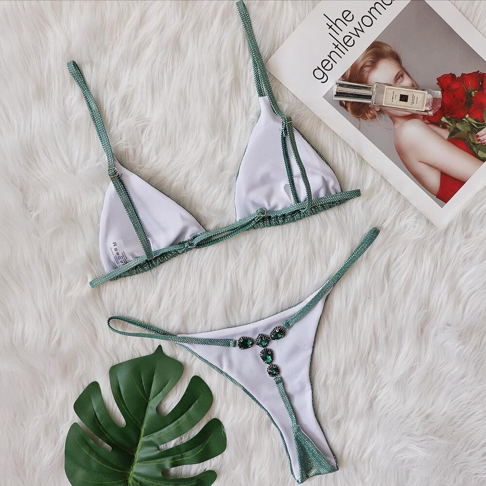 Sexy Micro Rhinestones Thong T-Back Bikini