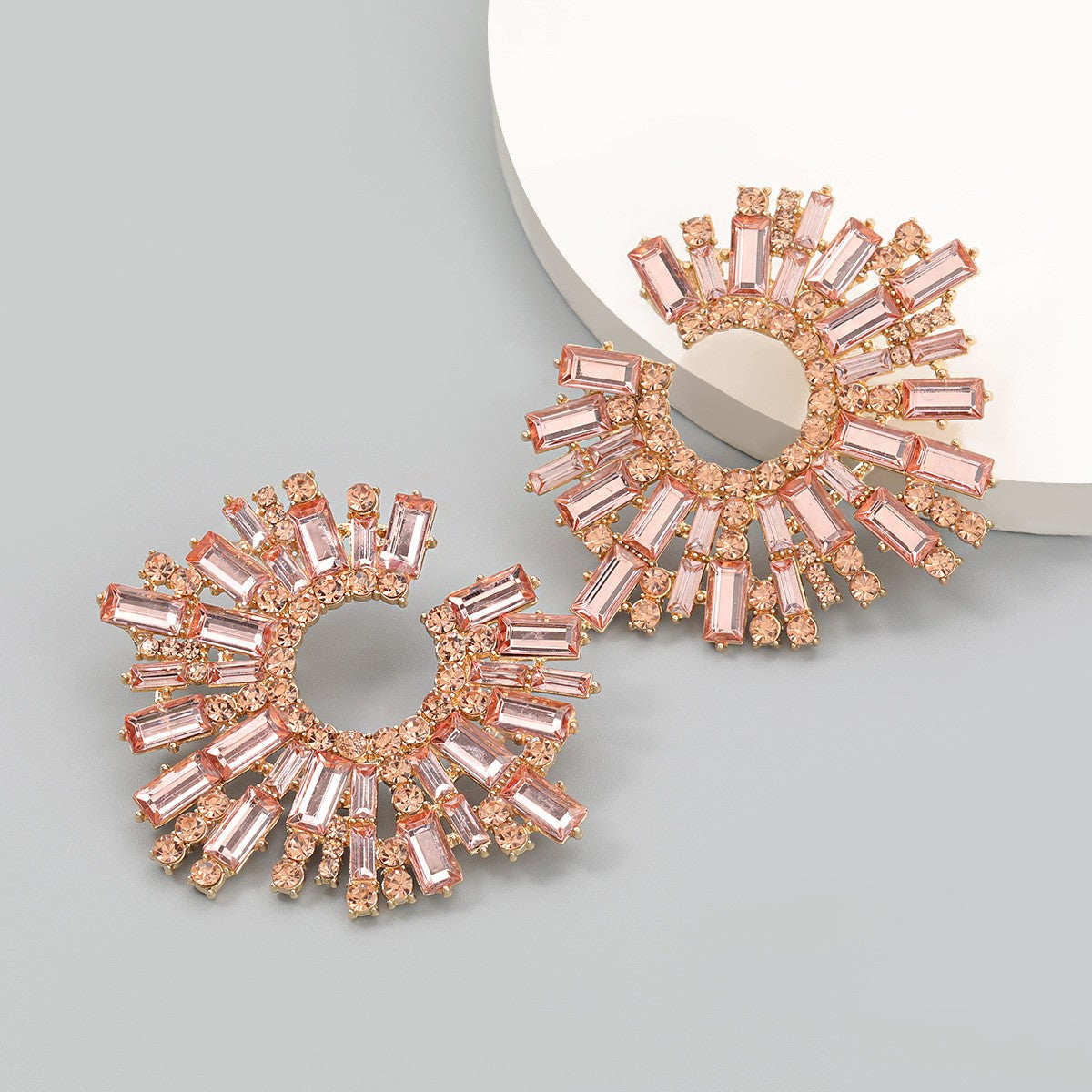 Snowflake Cubic Zirconia Stud Earrings Copper Metal Exaggerated Earrings