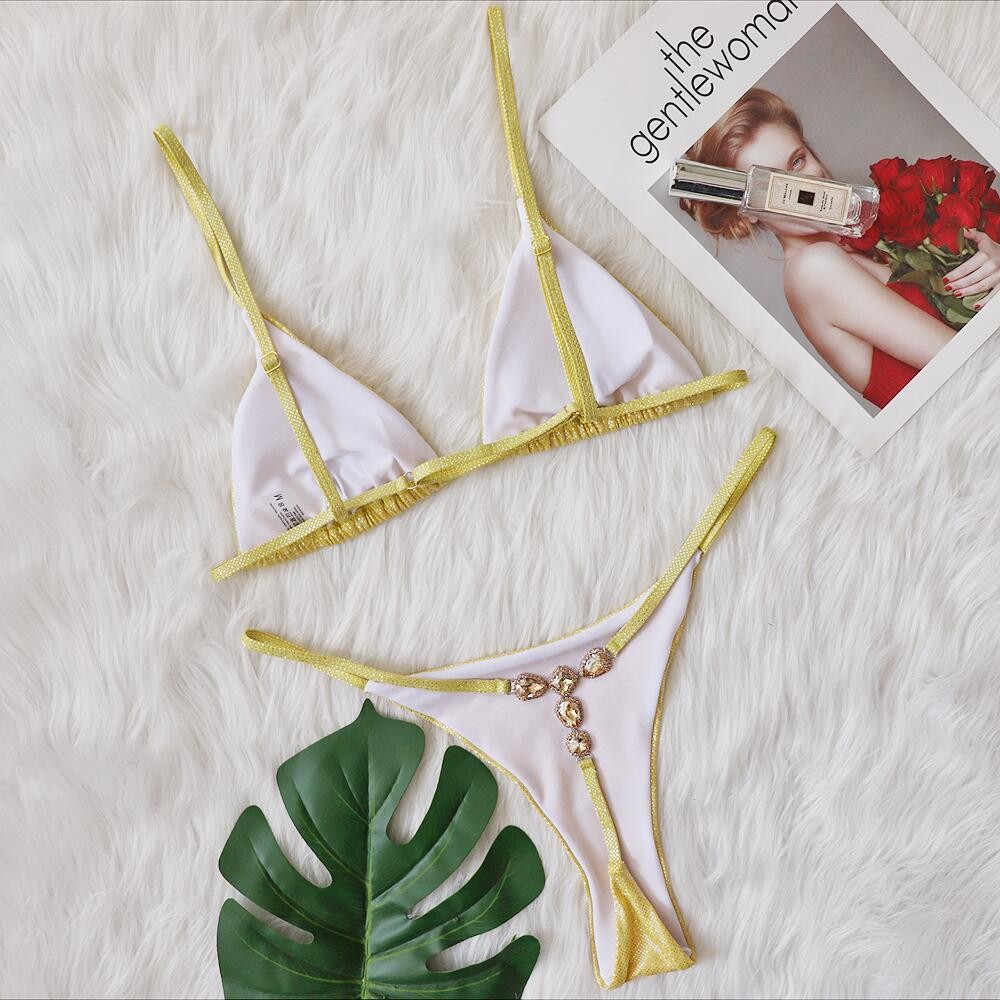 Sexy Micro Rhinestones Thong T-Back Bikini