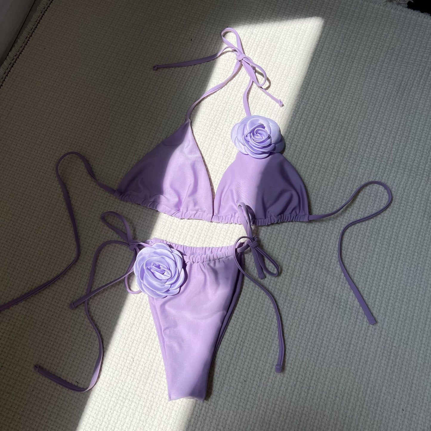 3D Flowers Halter Strappy Bikini
