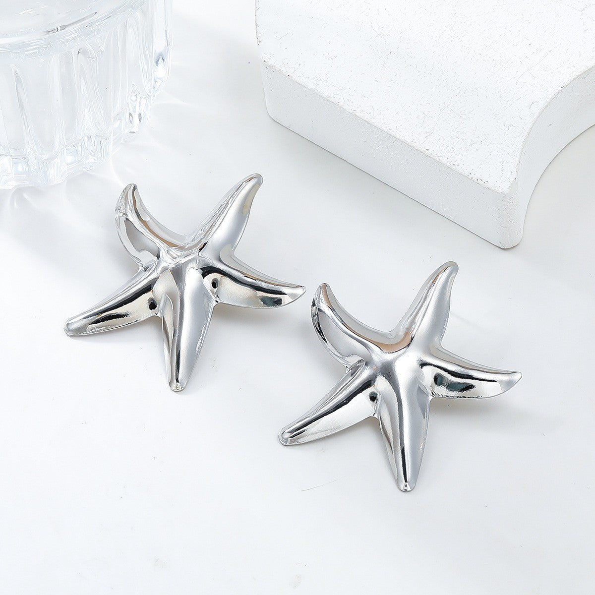 Punk Metal Gold Silver Starfish Stud Earrings