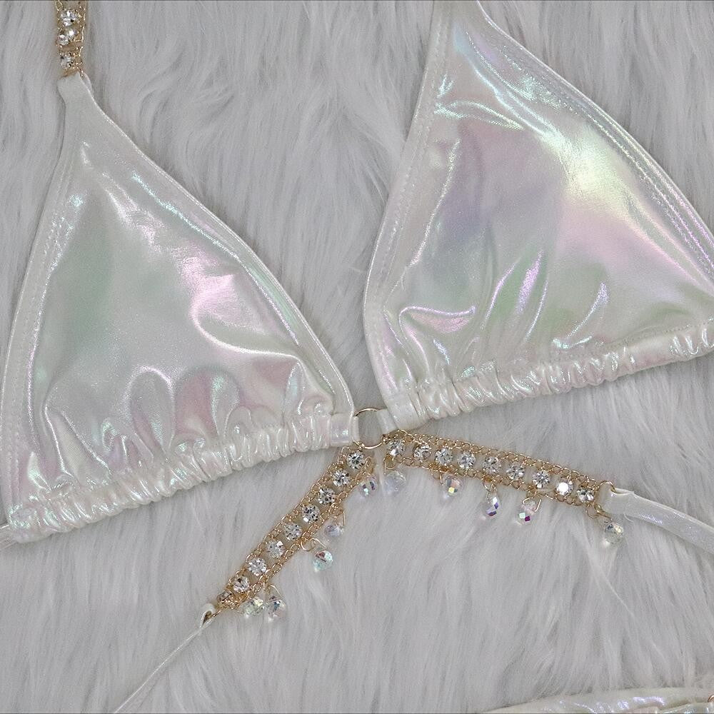 Sexy Halter Shiny Diamond Laser Metallic Bikini