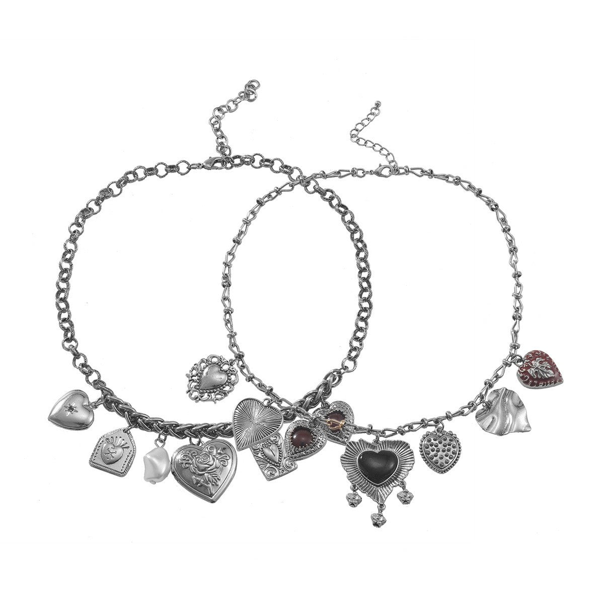 Exaggerated Vintage Heart Pendant Necklace Punk Cuban Chains Chokers