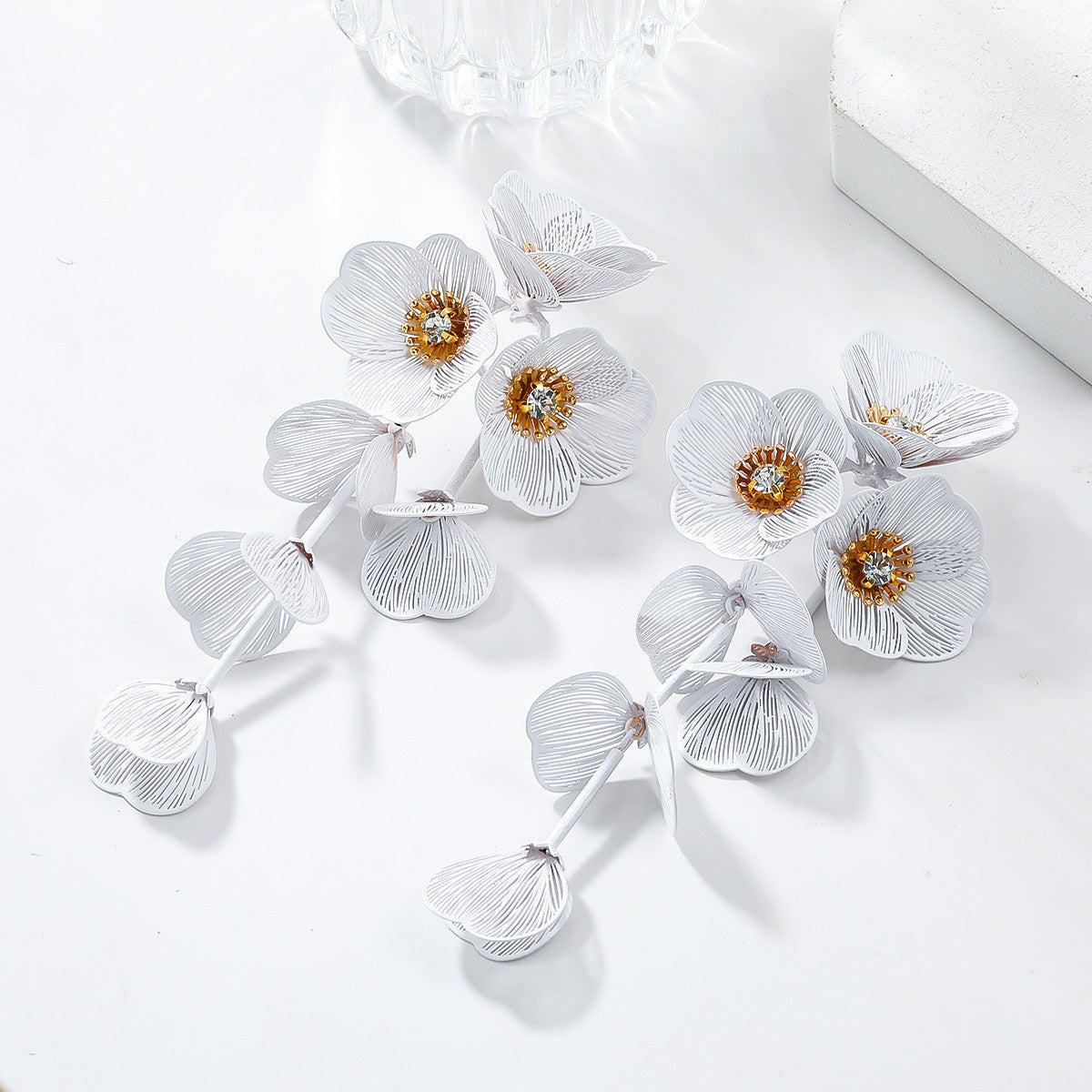 Colorful Flower Petal Long Earrings Inlaid Zircon Drop Earrings
