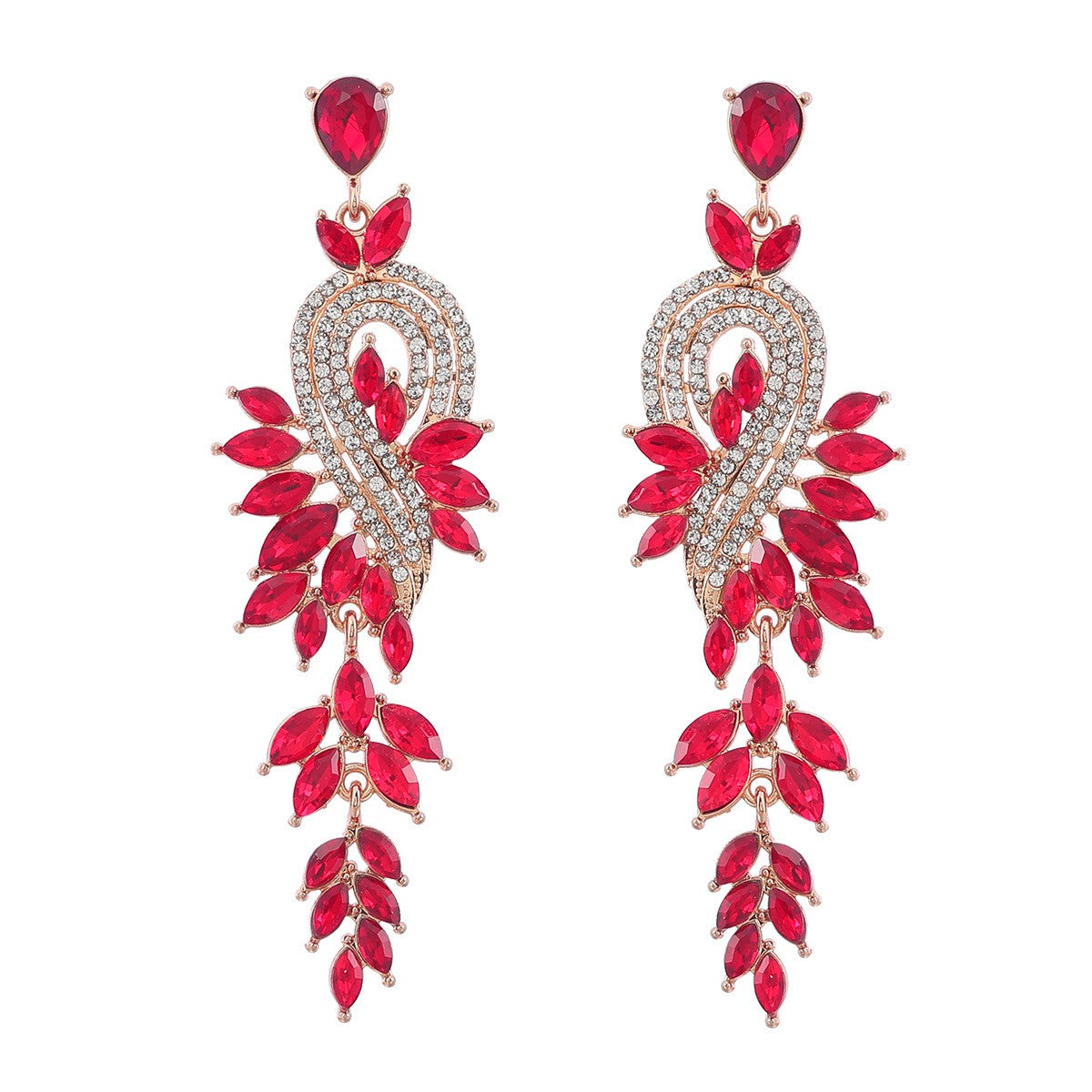 Dangle Earrings Metal Hollow Chain Leaves Crystal Pendant