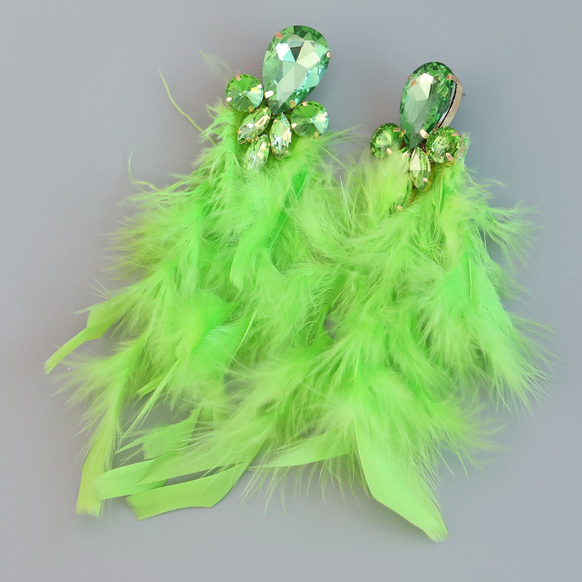 Feather Statement Earring Colored Crystal Long Tassel Earrings
