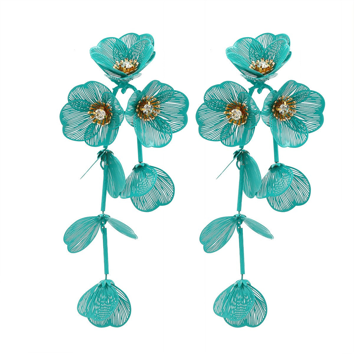 Colorful Flower Petal Long Earrings Inlaid Zircon Drop Earrings