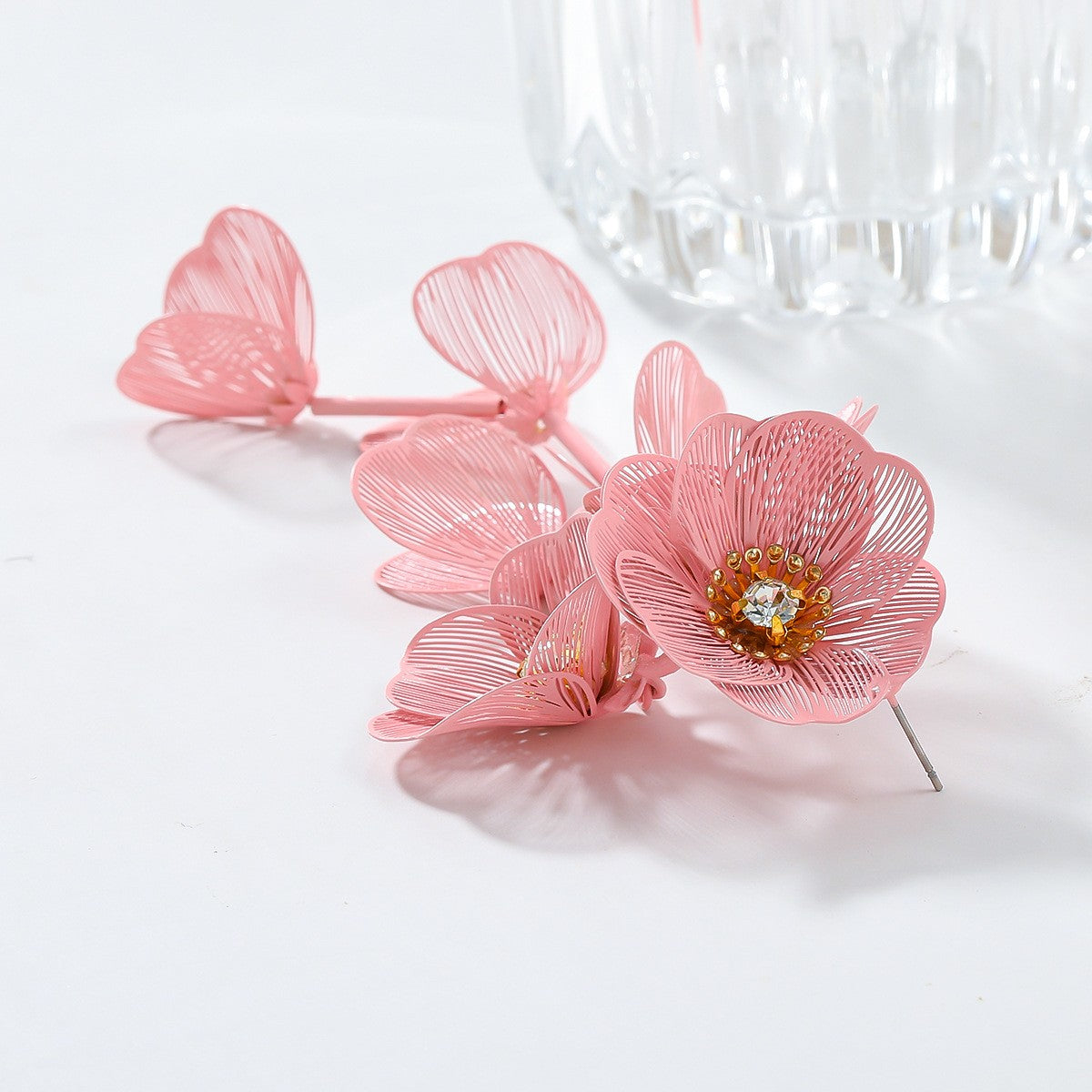 Colorful Flower Petal Long Earrings Inlaid Zircon Drop Earrings
